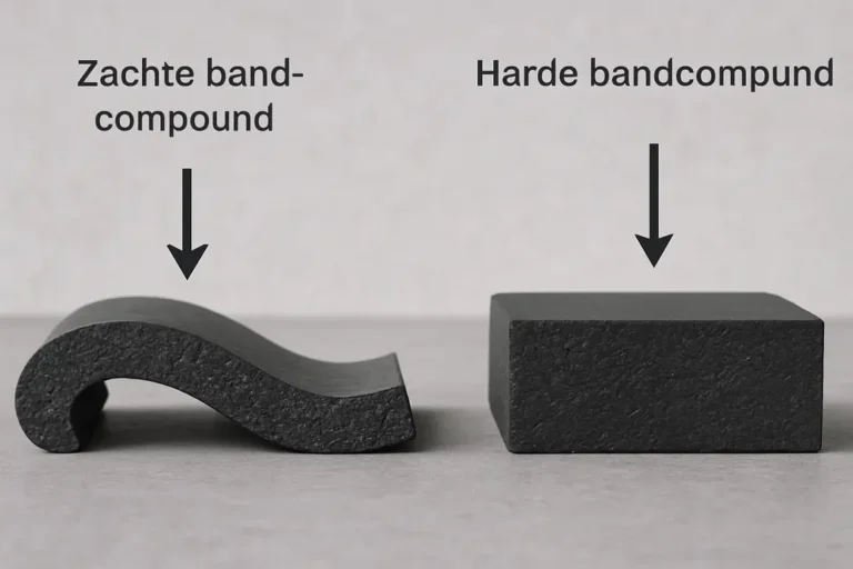 Vergelijking tussen zacht en hard bandcompound: zachte band geeft meer grip, harde band meer levensduur